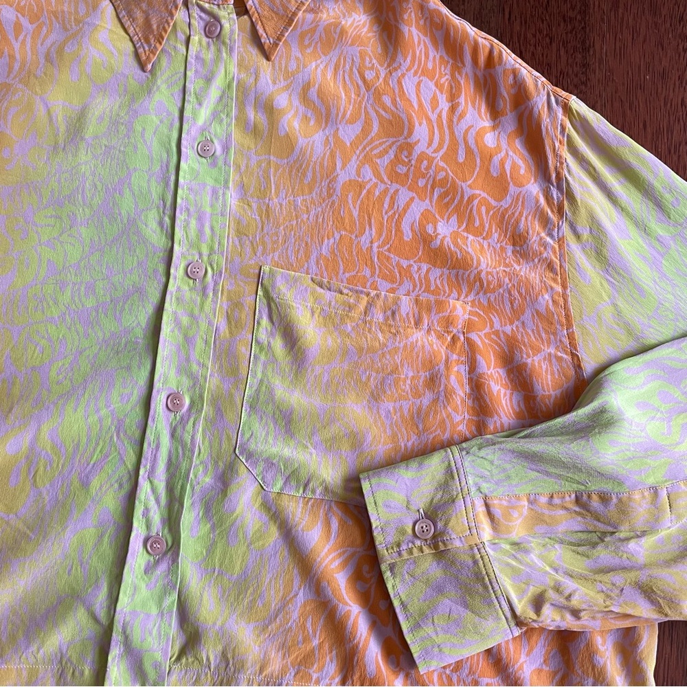 Stella McCartney Keep On Smiling Cropped Silk Shirt Orchid Neon Size 44 - Picture 6 of 14